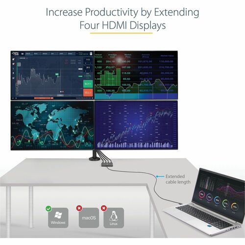 StarTech 3.3ft USB 3.0 to Quad HDMI Adapter for Windows -