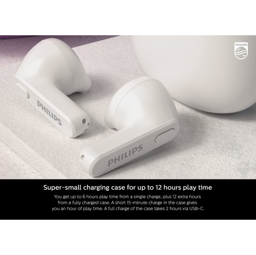 Philips T2206 True Wireless Headphones with IPX4 Water Resistance, Super-Small Charging case, Integrated Controls, Built-in Microphone, Up to 18