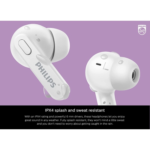Philips T2206 True Wireless Headphones with IPX4 Water Resistance, Super-Small Charging case, Integrated Controls, Built-in Microphone, Up to 18