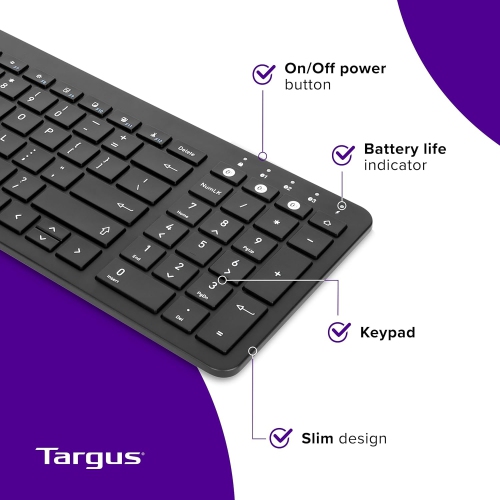 Clavier Bluetooth de taille moyenne pour appareils multiples de Targus - Compatible avec ChromeOS, Windows, macOS, iOS et Android