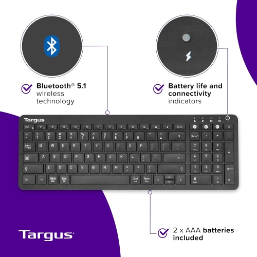 Clavier Bluetooth de taille moyenne pour appareils multiples de Targus - Compatible avec ChromeOS, Windows, macOS, iOS et Android