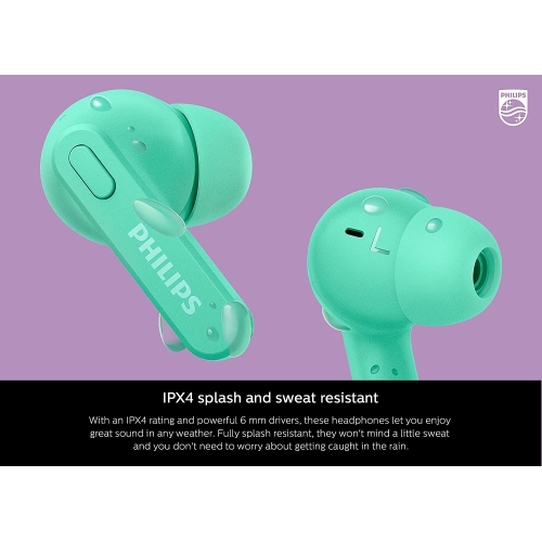 Philips T2206 True Wireless Headphones with IPX4 Water Resistance, Super-Small Charging case, Integrated Controls, Built-in Microphone, Up to 18