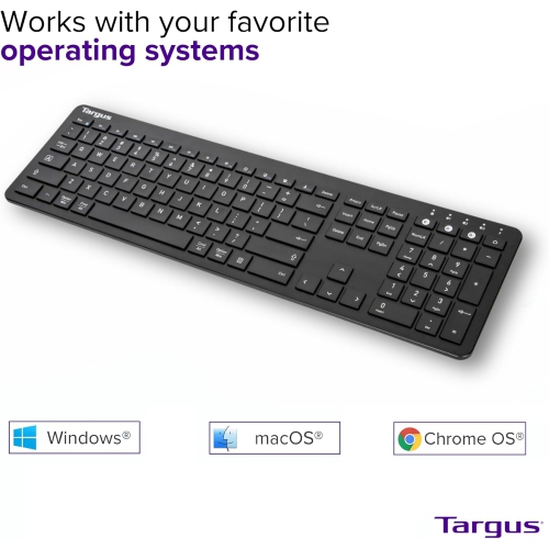 Targus Full-Size Multi-Device Bluetooth Keyboard – 104-Key QWERTY Layout, Connect Up to 3 Devices, Compatible with Chrome OS, Windows, macOS, iOS,