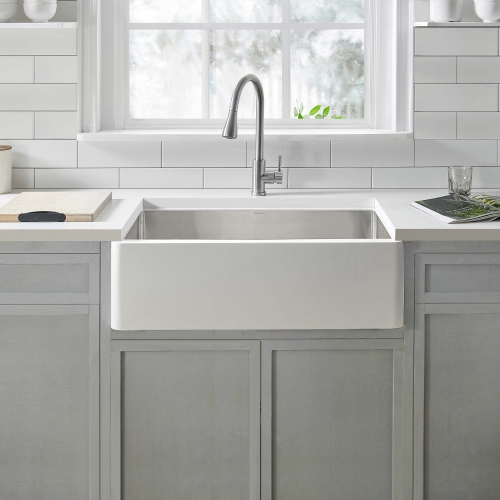 Ancona – évier de cuisine à un bol de 30 po Holbrook, pierre pure, blanc