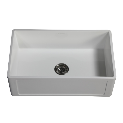 Holbrook Pure Stone 30 in. x 18 in. Single Bowl Undermount Farmhouse Kitchen Sink with Grid and Strainer in White Finish