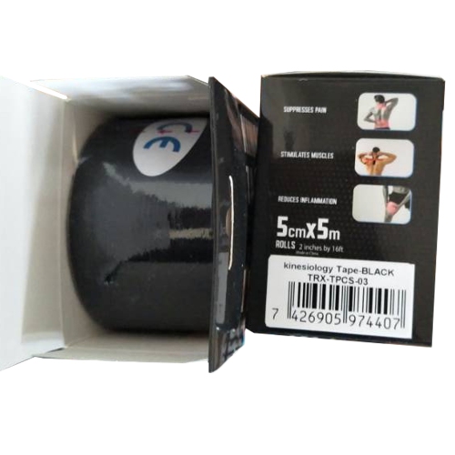 Kinesiology Tape 2" x 16' for Sports and Therapy, Reduces Inflammation, Suppresses Pain, Stimulates Muscles - Black