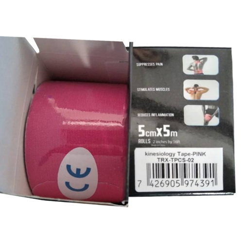 Kinesiology Tape 2" x 16' for Sports and Therapy, Reduces Inflammation, Suppresses Pain, Stimulates Muscles - Pink
