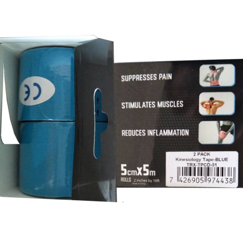 Kinesiology Tape 2" x 16' for Sports and Therapy, Reduces Inflammation, Suppresses Pain, Stimulates Muscles - Blue