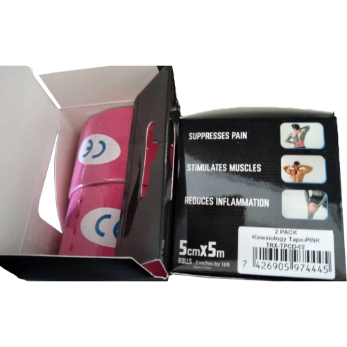 Kinesiology Tape 2" x 16' for Sports and Therapy, Reduces Inflammation, Suppresses Pain, Stimulates Muscles - Pink