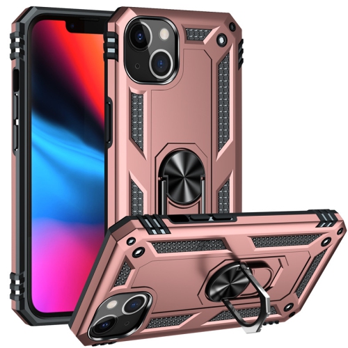 【CSmart】 Étui rigide magnétique hybride anti-chute avec support d'anneau pour iPhone 13 Mini, or rose