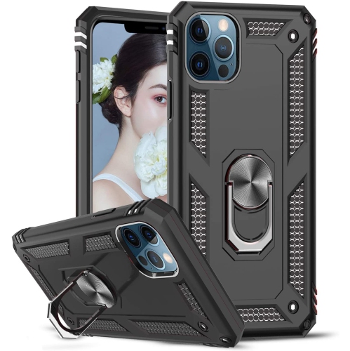 【CSmart】 Anti-Drop Hybrid Magnetic Hard Armor Case with Ring Holder for iPhone 13 Pro, Black