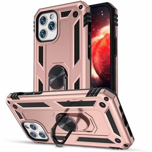 【CSmart】 Anti-Drop Hybrid Magnetic Hard Armor Case with Ring Holder for iPhone 13 Pro, Rose Gold