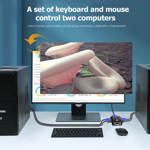 HW1701 – Commutateur KVM manuel 2-en-1 VGA 1080p, 2 ports USB