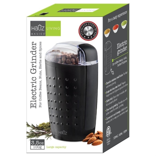 Hauz ACG473 - Moulin Électrique pour Café Épices et Fines Herbes, Noir