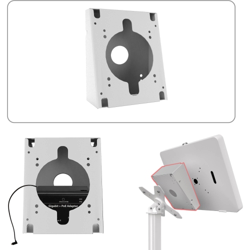 CTA Digital Premium Double VESA Wedge and Outlet/PoE Cover for Tablets with 75 x 75 and 100 x 100 VESA Standards - White