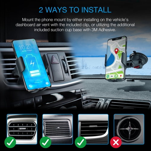 Rexing X5 Motorized Wireless Qi Charging Car Mount for iPhone, Android, Galaxy Smartphones - Black