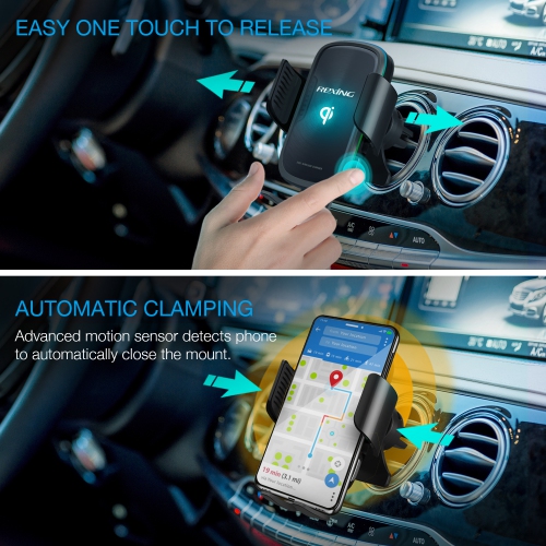 Rexing X5 Motorized Wireless Qi Charging Car Mount for iPhone, Android, Galaxy Smartphones - Black