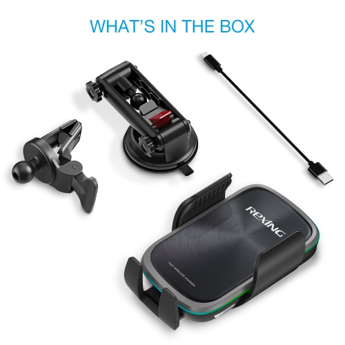 Rexing X5 Motorized Wireless Qi Charging Car Mount for iPhone, Android, Galaxy Smartphones - Black