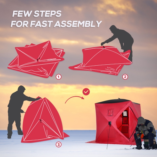 Outsunny 2 Person Ice Fishing Shelter, Pop-Up Portable Ice Fishing Tent with Windows, Carry Bag and Anchors, Red