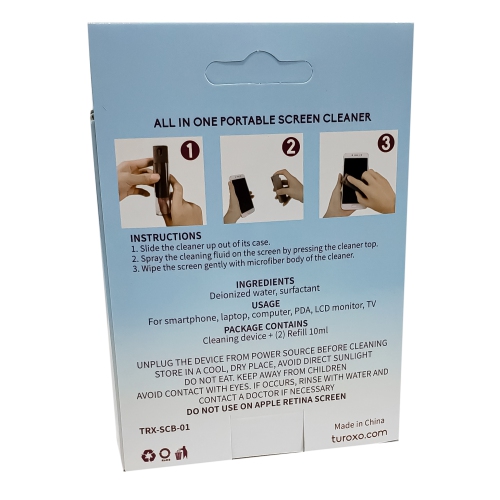 Screen Cleaner - Spray + Microfiber Body + 2X Refills - Innovative Cleaning Solution - On The Go Screen Cleaner - Blue - TRX-SCB-01