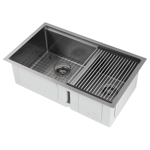 Ancona 32" 60/40 Double Bowl Undermount Kitchen Sink with Grid and Roll-Up Mat in PVD Gunmetal