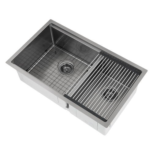 Ancona 32" 60/40 Double Bowl Undermount Kitchen Sink with Grid and Roll-Up Mat in PVD Gunmetal