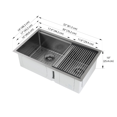 Ancona 32" 60/40 Double Bowl Undermount Kitchen Sink with Grid and Roll-Up Mat in PVD Gunmetal