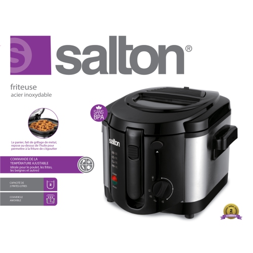 Salton DF2064 - Friteuse de 2L de Capacité avec Température Ajustable et Couvercle Amovible, Acier Inoxydable