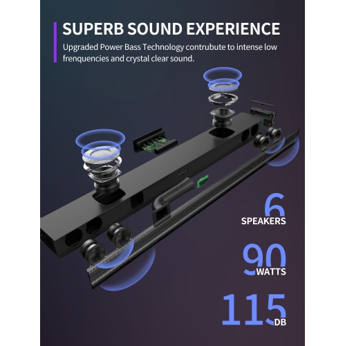 Vmai 38 Inch 2.1 Sound Bar with Dual Built-in Subwoofer for Immersive Home Theater Experience