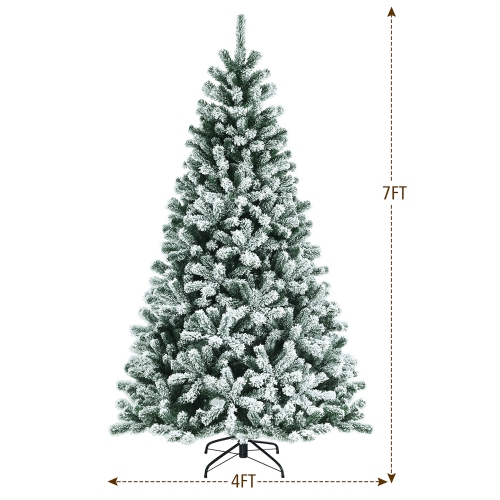 Costway 7ft Pre-lit Snow Flocked Hinged Christmas Tree w/1116 Tips & Metal Stand