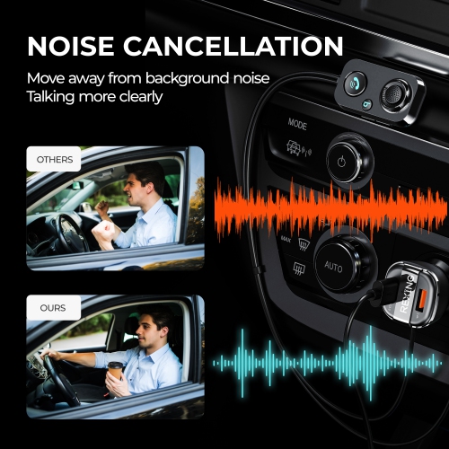 Rexing AUX2 Mini Bluetooth Receiver with Dual USB Enhanced Bass and Voice Control - Black