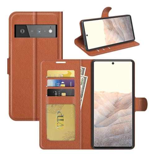 [CS] Google Pixel 6 Pro Case, Magnetic Leather Folio Wallet Flip Case Cover with Card Slot, Brown