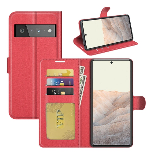 [CS] Google Pixel 6 Pro Case, Magnetic Leather Folio Wallet Flip Case Cover with Card Slot, Red