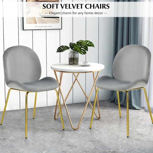 Costway Set of 2 Velvet Dining Chair Accent Chair Side Chair w/Gold Metal Legs