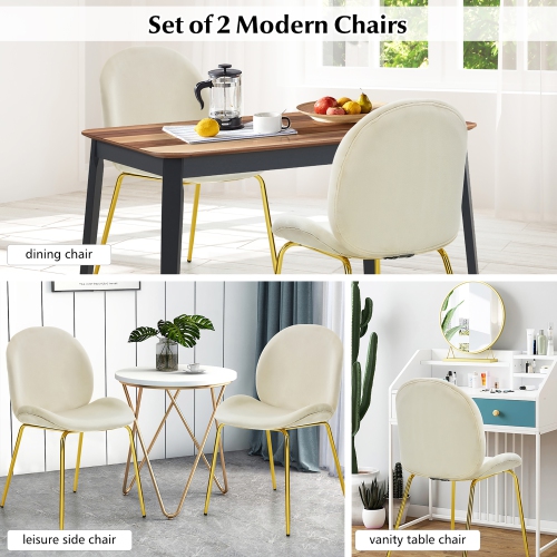 Costway Set of 2 Velvet Dining Chair Accent Chair Side Chair w/Gold Metal Legs