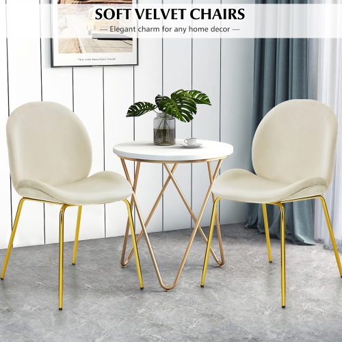 Costway Set of 2 Velvet Dining Chair Accent Chair Side Chair w/Gold Metal Legs