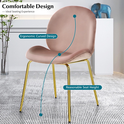 Costway Set of 2 Velvet Dining Chair Accent Chair Side Chair w/Gold Metal Legs