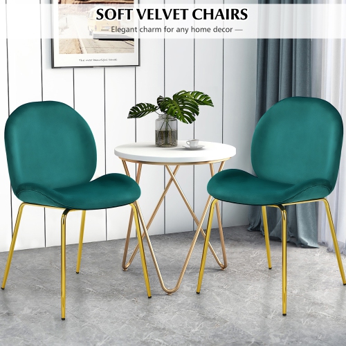 Costway Set of 2 Velvet Dining Chair Accent Chair Side Chair w/Gold Metal Legs