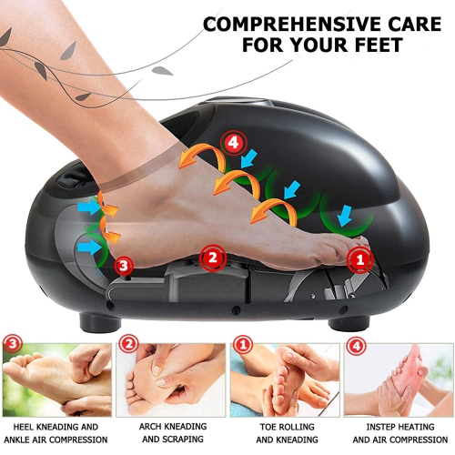 Electric Foot Massager with Heat and Air Compression, Matte Black