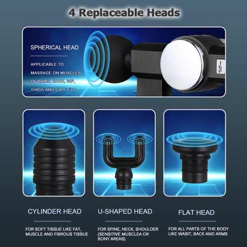 Portable Heated Muscle Massage Fascia Gun with 4 Massage Heads, Black