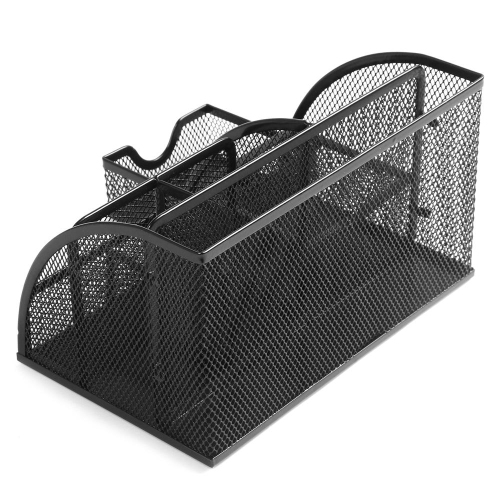 Moustache 7 Section Metal Mesh Office Desk Desktop Organizer Pencil Cup Holder, Black