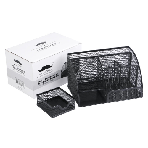 Moustache 7 Section Metal Mesh Office Desk Desktop Organizer Pencil Cup Holder, Black
