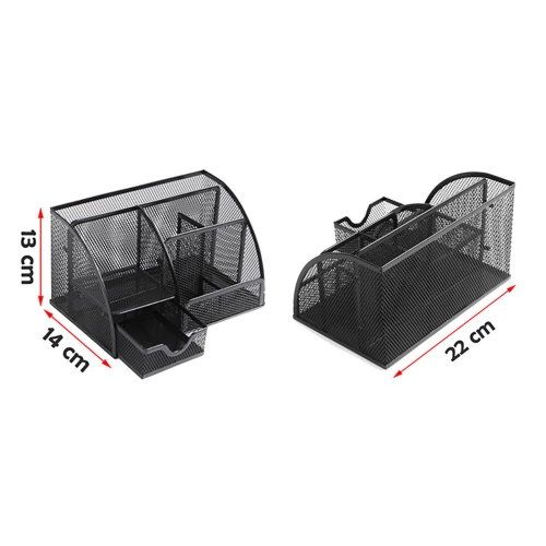 Moustache 7 Section Metal Mesh Office Desk Desktop Organizer Pencil Cup Holder, Black