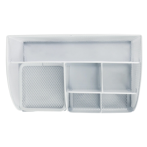 Moustache 7 Section Metal Mesh Office Desk Desktop Organizer Pencil Cup Holder, White