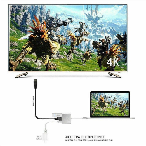 Type C to USB-C HDMI USB 3.0 Converter Adapter Cable 3 in 1 Hub For MacBook Pro