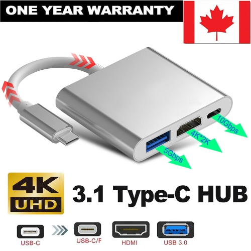 Type C to USB-C HDMI USB 3.0 Converter Adapter Cable 3 in 1 Hub For MacBook Pro