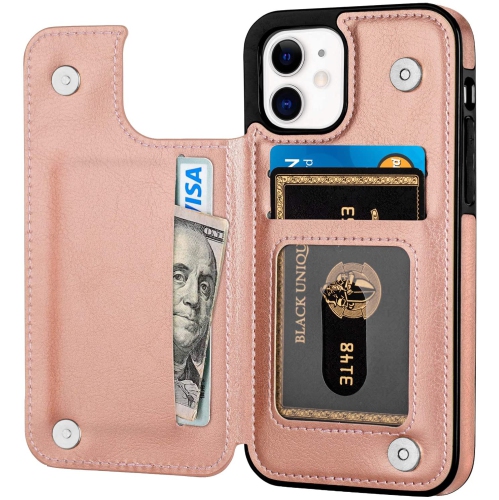 LORIS & CASE  High Quality Leather Back Case Kickstand Shockproof Protective Card Holder Wallet Cover Case for Iphone 12 Pro Max -Pink