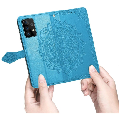 Étui portefeuille pour Samsung Galaxy S21 Motif mandala vert Étui à rabat avec porte-cartes et dragonne Cuir synthétique Magnétique -Bleu