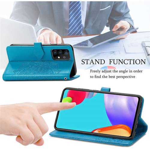 Étui portefeuille pour Samsung Galaxy S21 Motif mandala vert Étui à rabat avec porte-cartes et dragonne Cuir synthétique Magnétique -Bleu