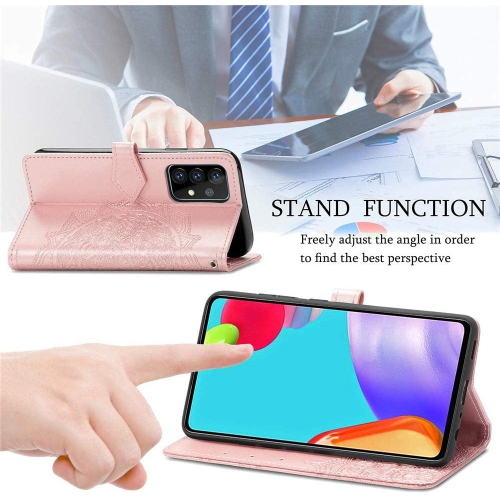 Étui portefeuille pour Samsung Galaxy S21 Motif mandala vert Étui à rabat avec porte-cartes et dragonne Cuir synthétique Magnétique -Or Rose